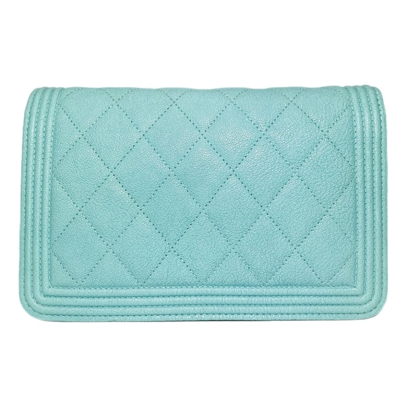 VERY RARE!!! New! Chanel CC Tiffany Blue Boy Wallet on Chain Mini BAG Teal Mint - Picture 3 of 12